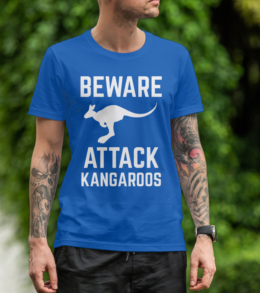 Beware Attack Kangaroos Warning Sign T-Shirt