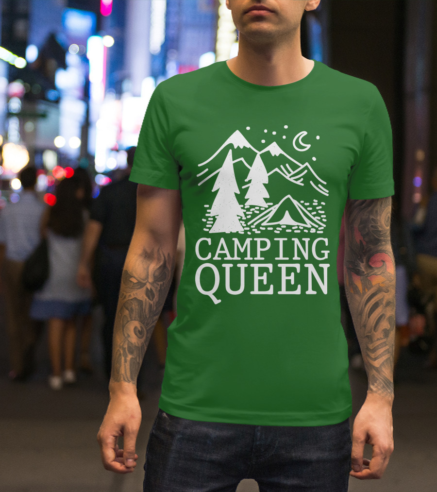 Camping Queen Mountain Tent Moon Forest Adventure T-Shirt