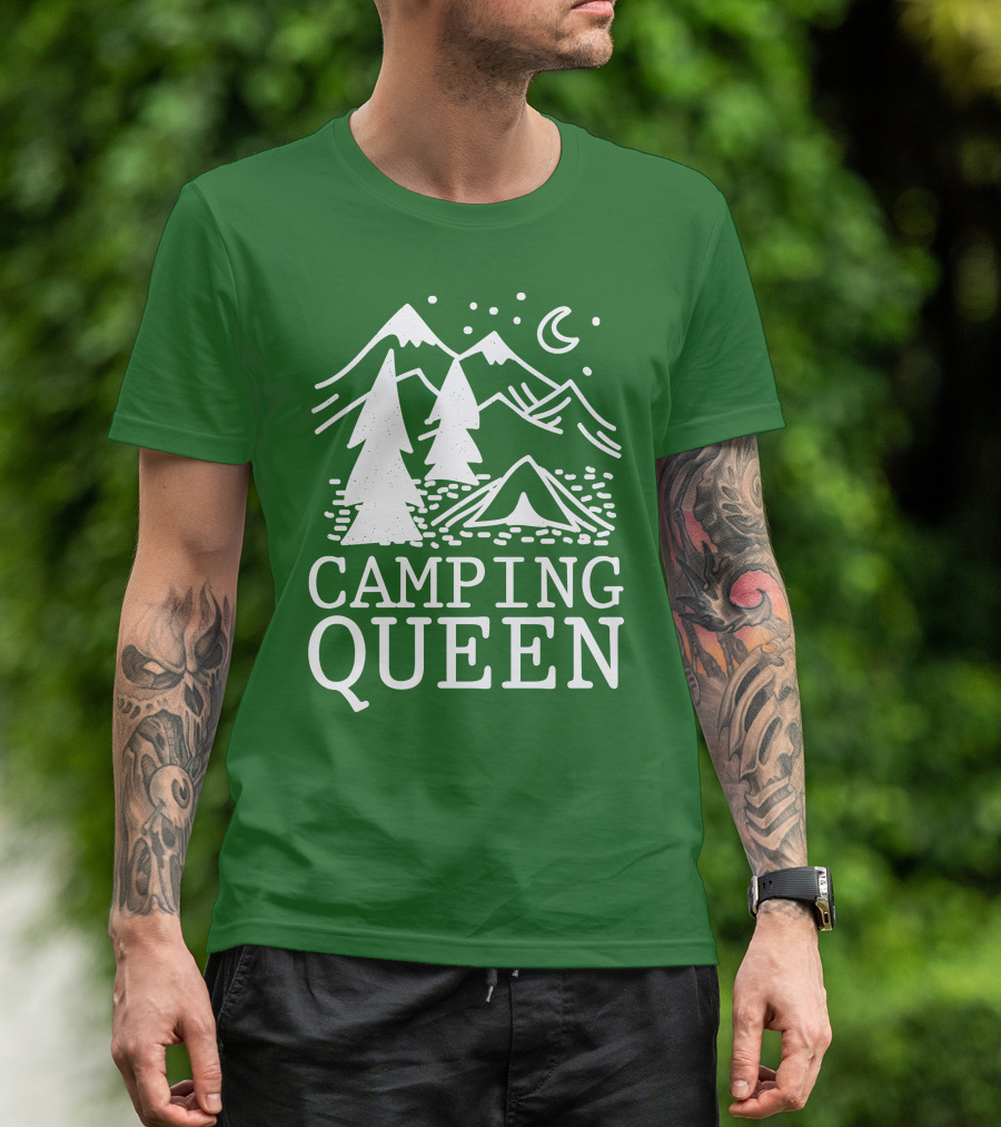 Camping Queen Mountain Tent Moon Forest Adventure T-Shirt