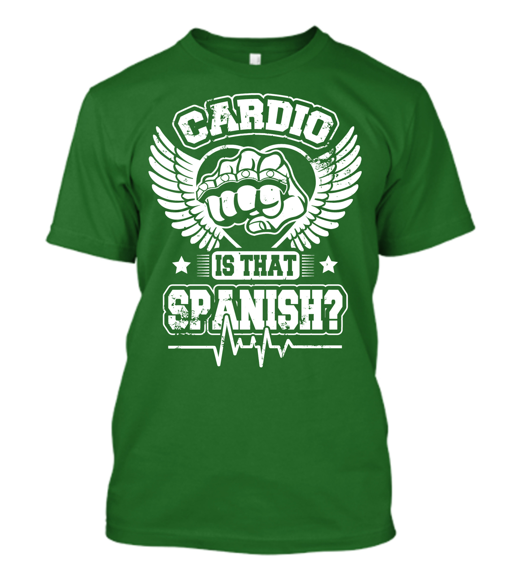 Cardio Is That Spanish Bold Fist And Wings With Heartbeat Line T-Shirt