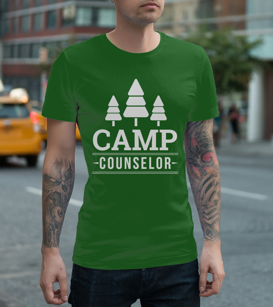 CAMP COUNSELOR Tree Icon Green Background T-Shirt