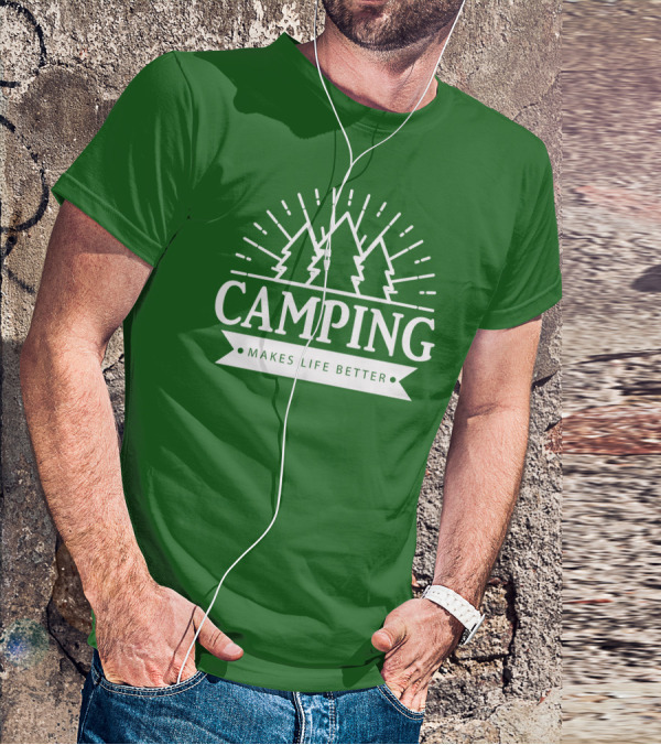 Camping Makes Life Better With Forest Trees And Radiant Sunburst T-Shirt
