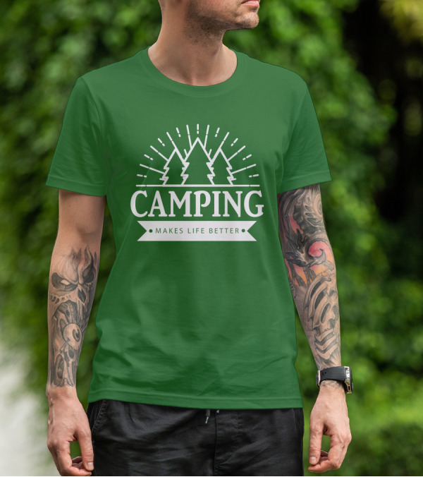 Camping Makes Life Better With Forest Trees And Radiant Sunburst T-Shirt
