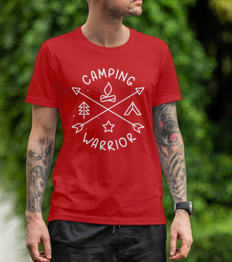 Camping Warrior Arrows Fire Tent Tree Star T-Shirt