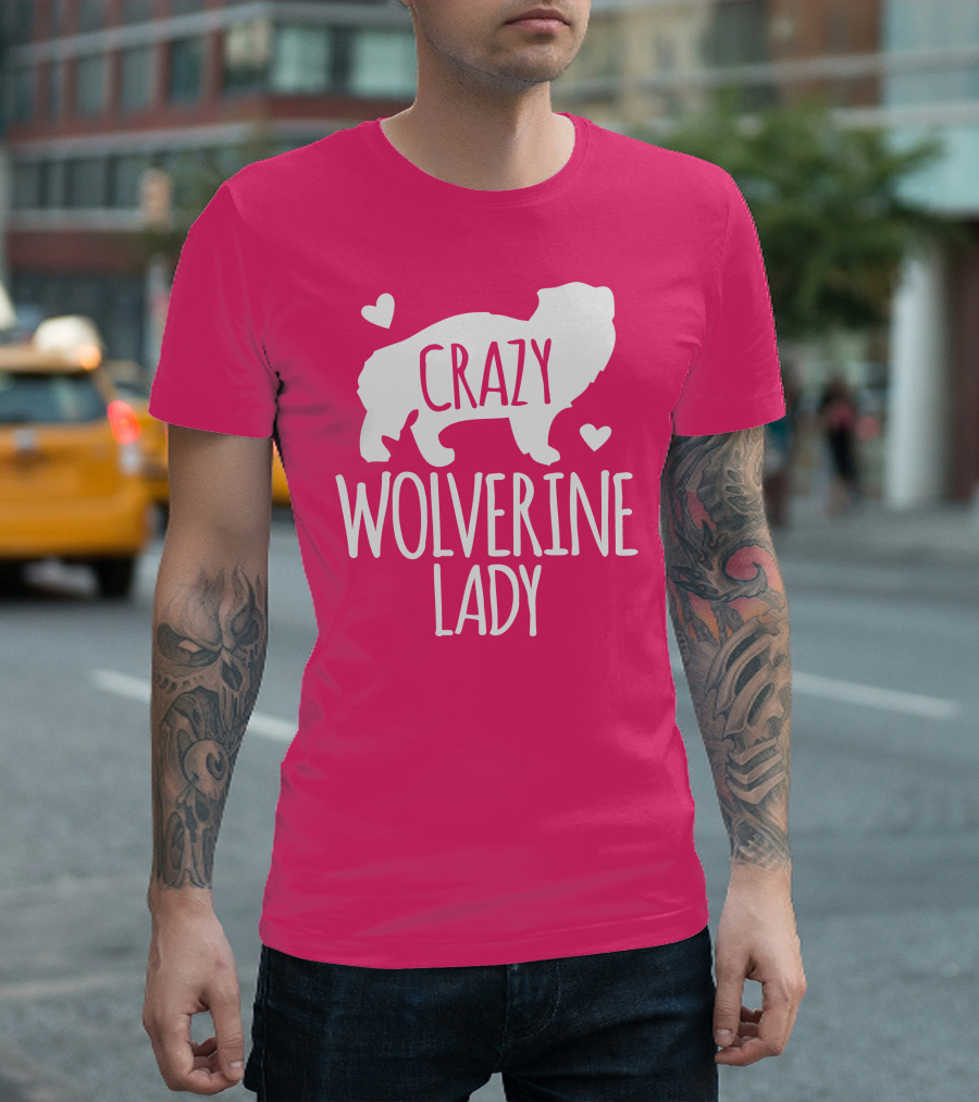 Crazy Wolverine Lady Silhouette with Hearts T-Shirt