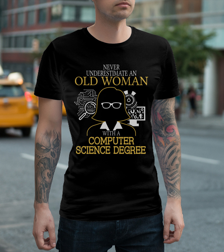 Never Underestimate An Old Woman With A Computer Science Degree Circuit Board and Binary Code Graphics T-Shirt