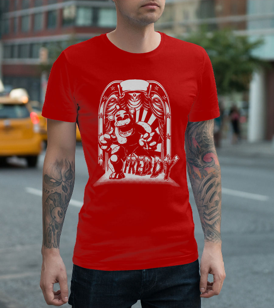 Freddy Fazbear Curtain Stage Retro Archway-style T-Shirt