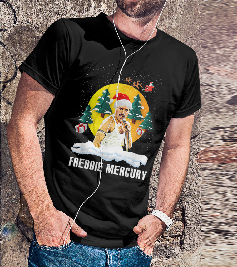 All I Want For Christmas Is Freddie Mercury Santa Festive Trees And Gifts T-Shirt