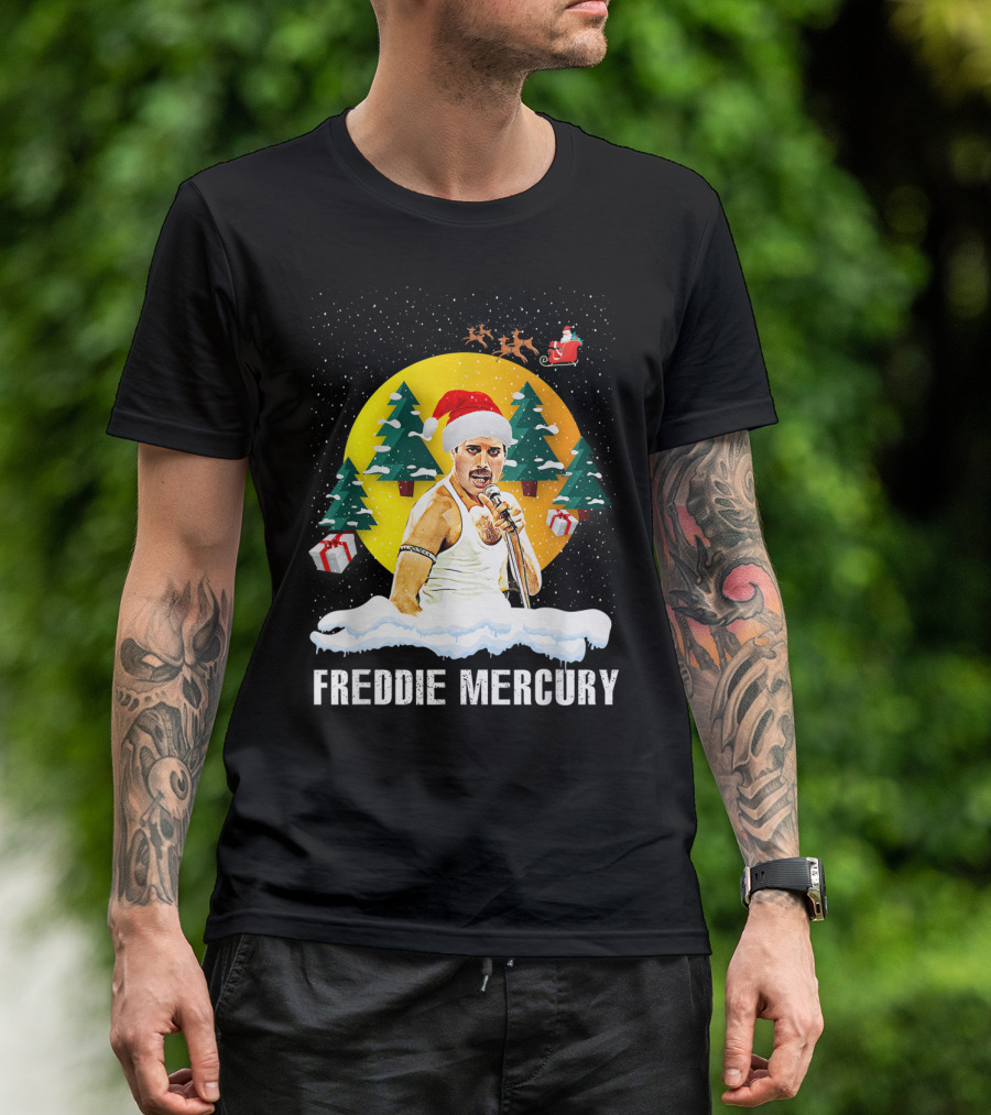 All I Want For Christmas Is Freddie Mercury Santa Festive Trees And Gifts T-Shirt