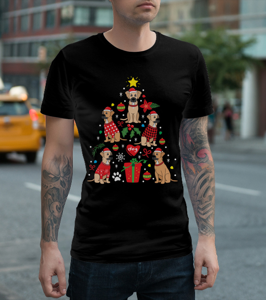 Black Mouth Cur Dog Christmas Tree T-Shirt