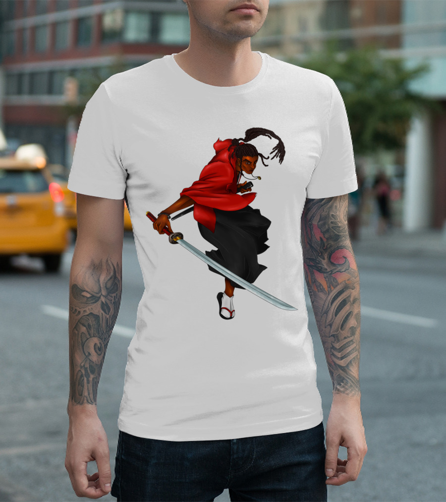 Blck Ronin Heroic Samurai Warrior In Red Cloak With Sword T-Shirt