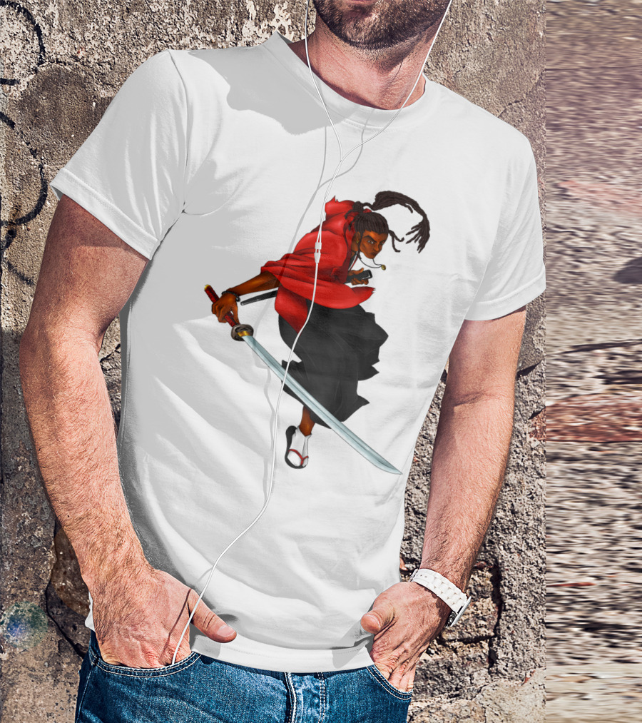 Blck Ronin Heroic Samurai Warrior In Red Cloak With Sword T-Shirt