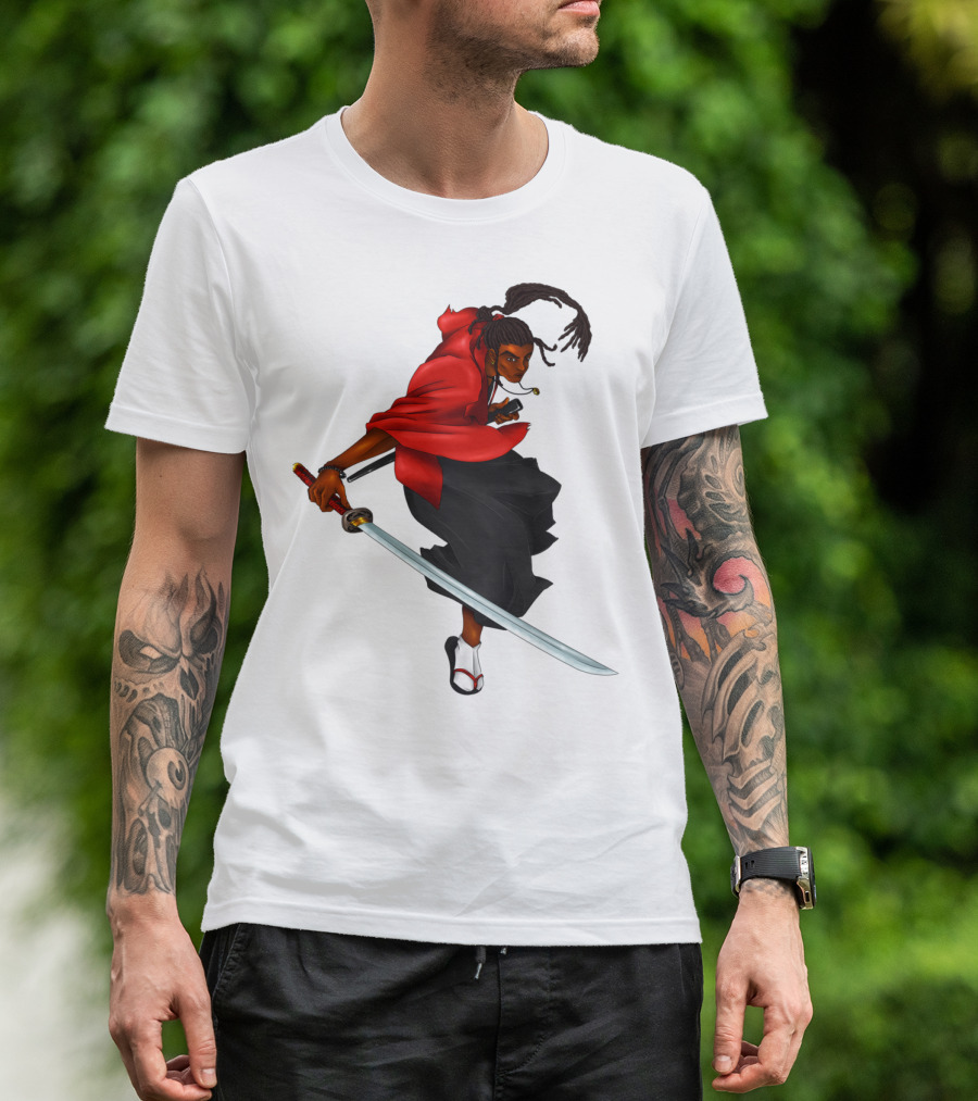 Blck Ronin Heroic Samurai Warrior In Red Cloak With Sword T-Shirt