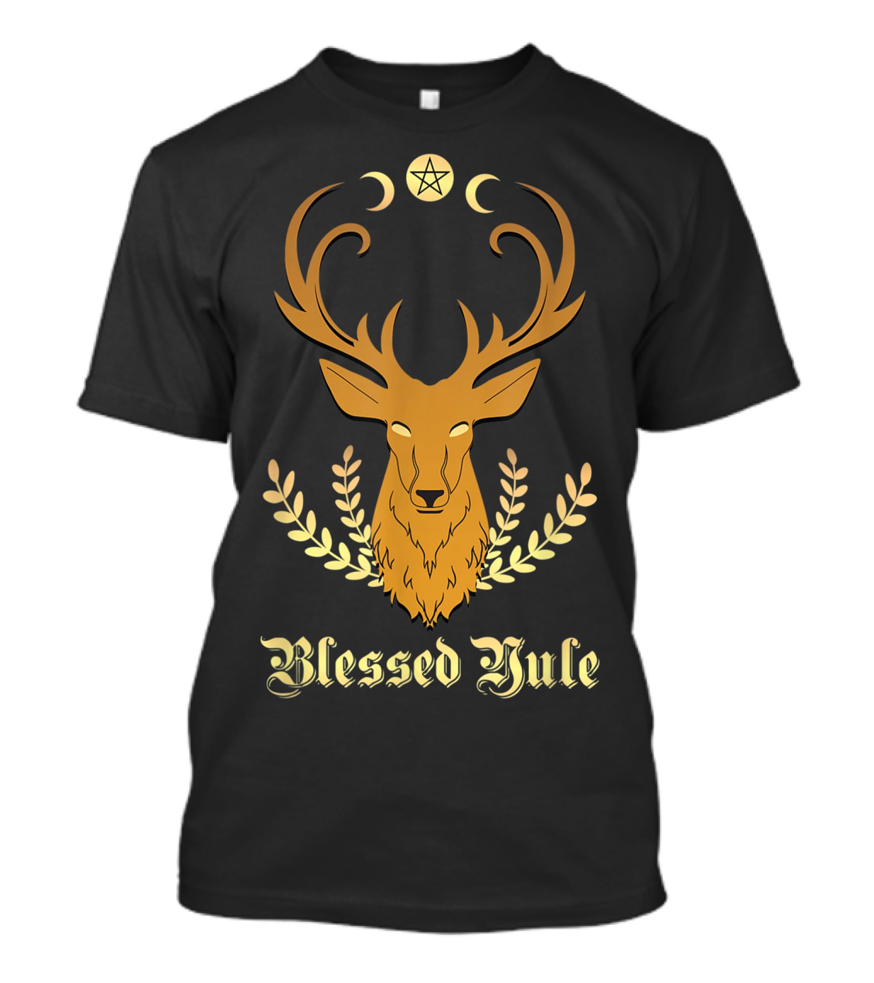 Blessed Yule Christmas Stag Pentacle Triple Moon T-Shirt