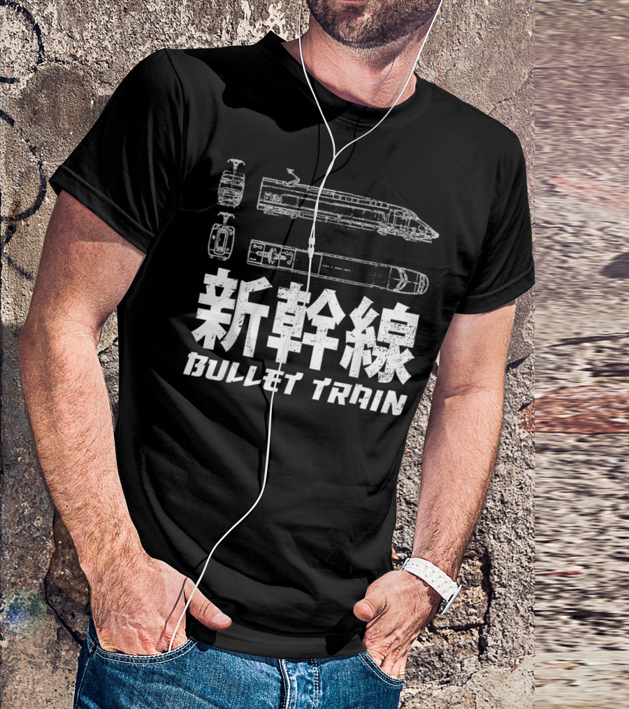 Shinkansen Bullet Train Blueprint Japanese Text T-Shirt