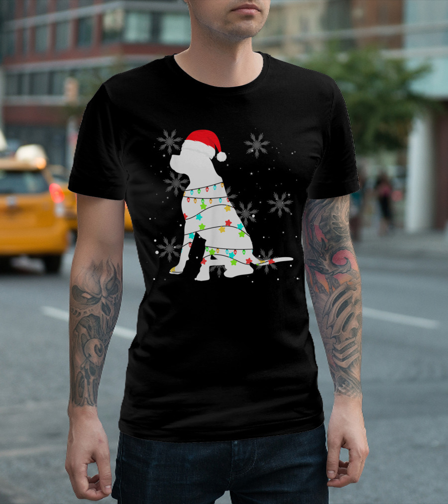 Christmas Lights Boxer Santa Hat Snowflakes T-Shirt