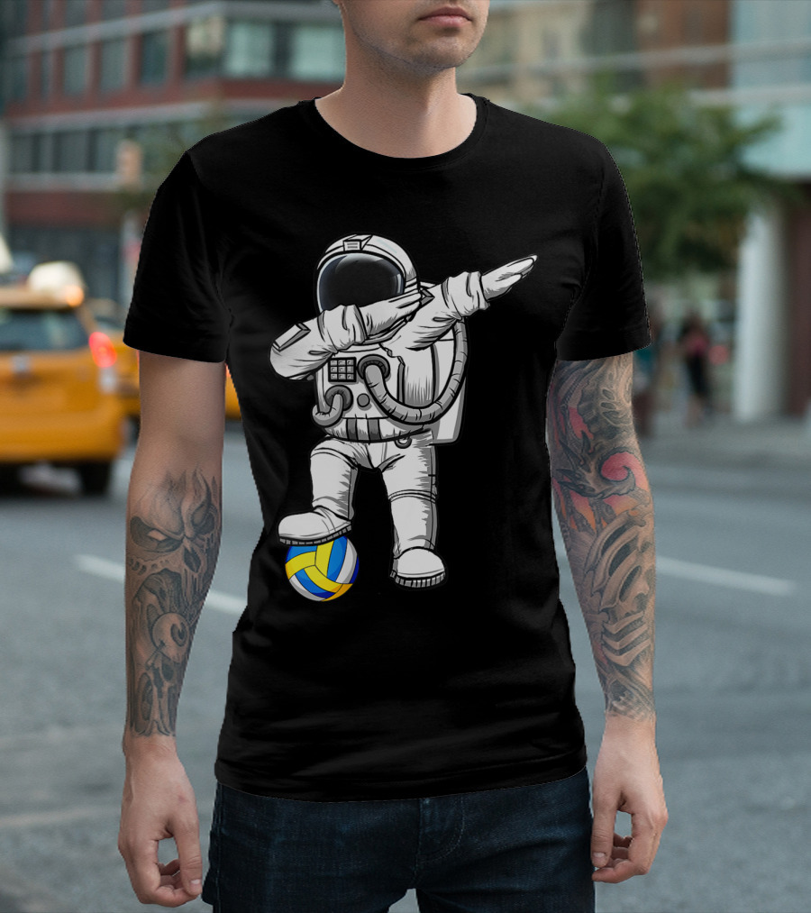 Cute Astronaut Dabbing With Volleyball Astronomy Lovers Galaxy T-Shirt