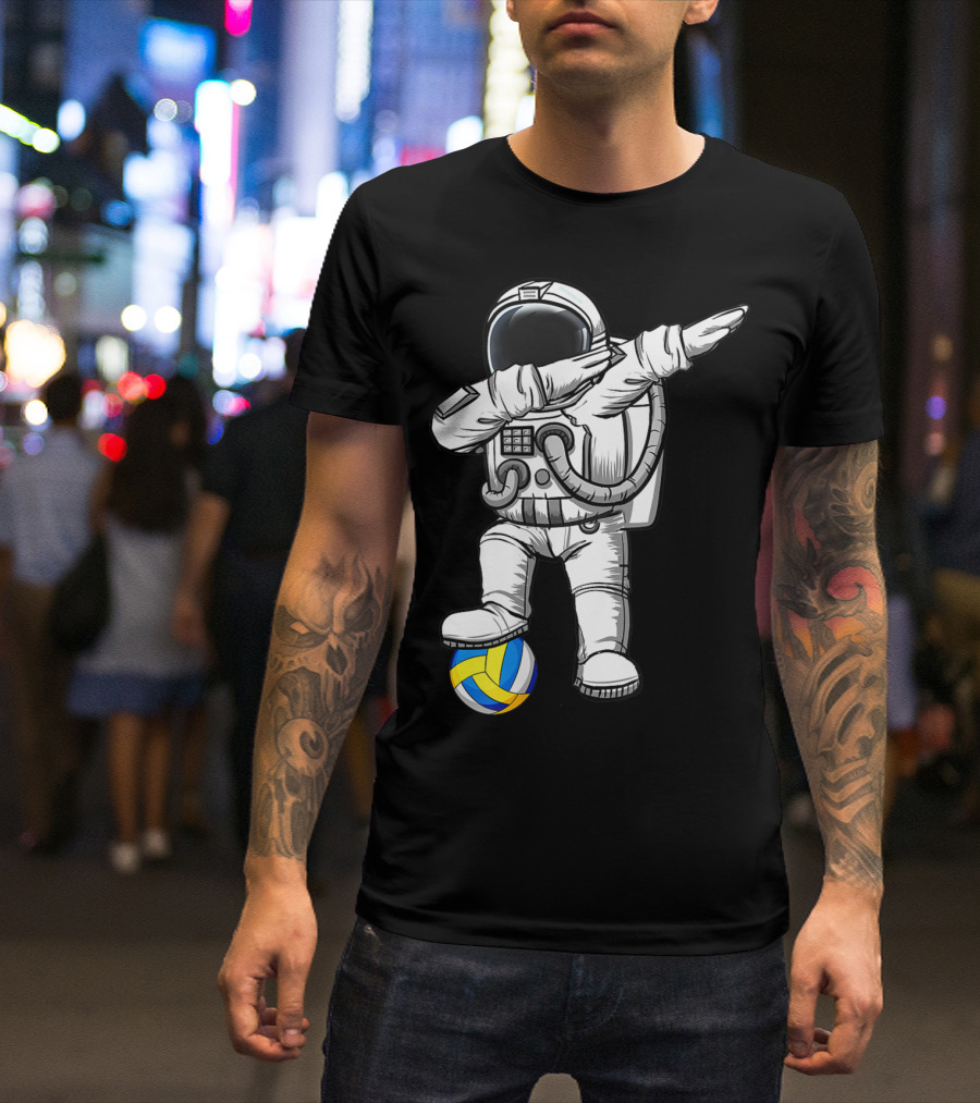 Cute Astronaut Dabbing With Volleyball Astronomy Lovers Galaxy T-Shirt
