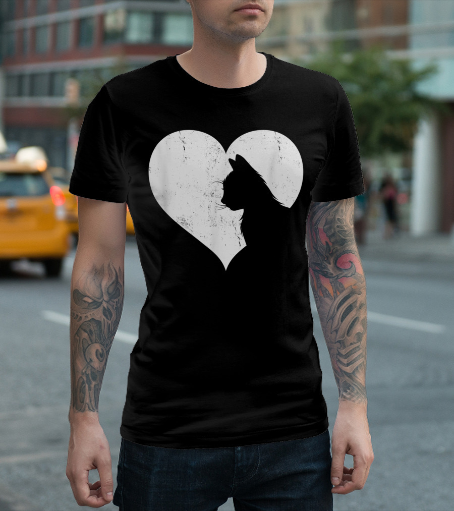 Cute Cat Heart Silhouette For Cat Lovers T-Shirt