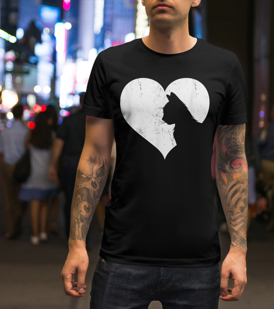Cute Cat Heart Silhouette For Cat Lovers T-Shirt