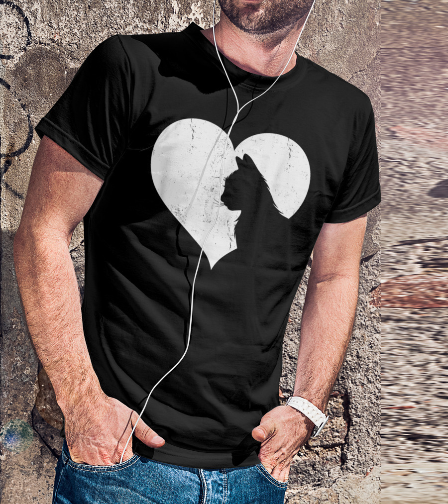 Cute Cat Heart Silhouette For Cat Lovers T-Shirt
