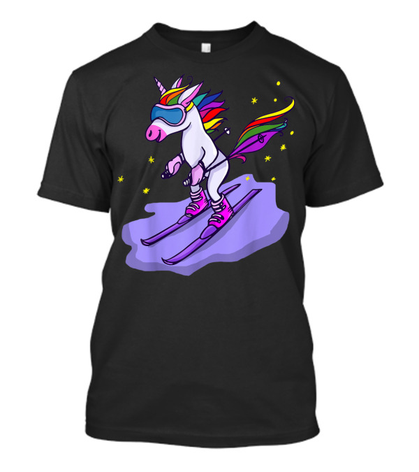 Cute Unicorn Skiing In Rainbow T-Shirt