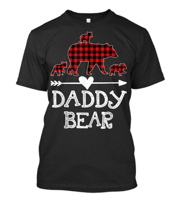 Daddy Bear Red Plaid Three Cubs Arrow Heart T-Shirt