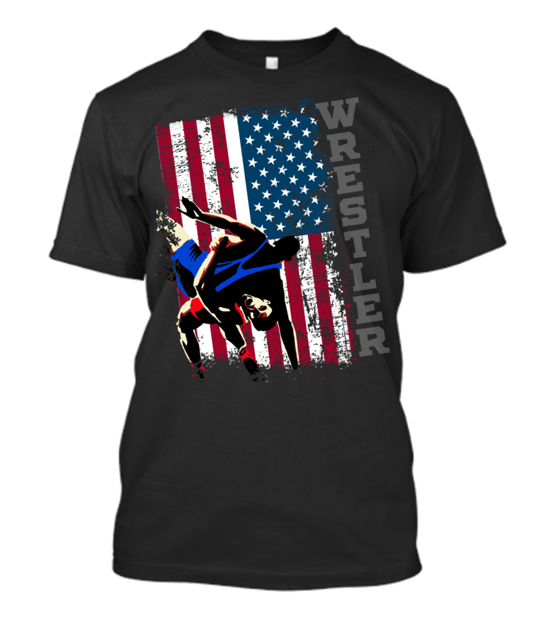 Wrestler Distressed American Flag Wrestling T-Shirt