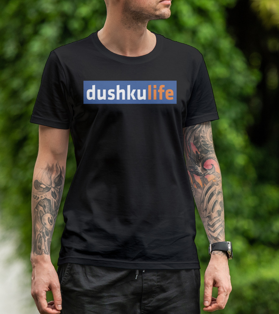 Dushkulife Logo Style Text In Orange And Blue T-Shirt