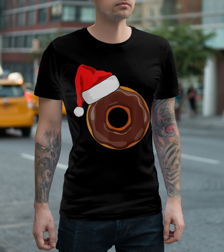 Santa Hat Chocolate Donut Christmas Humor T-Shirt