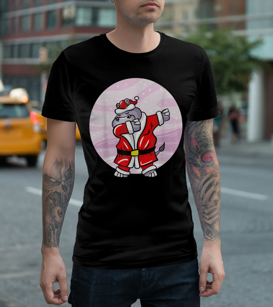 Funny Dabbing Christmas Santa Claus Hippo with Red Santa Suit T-Shirt