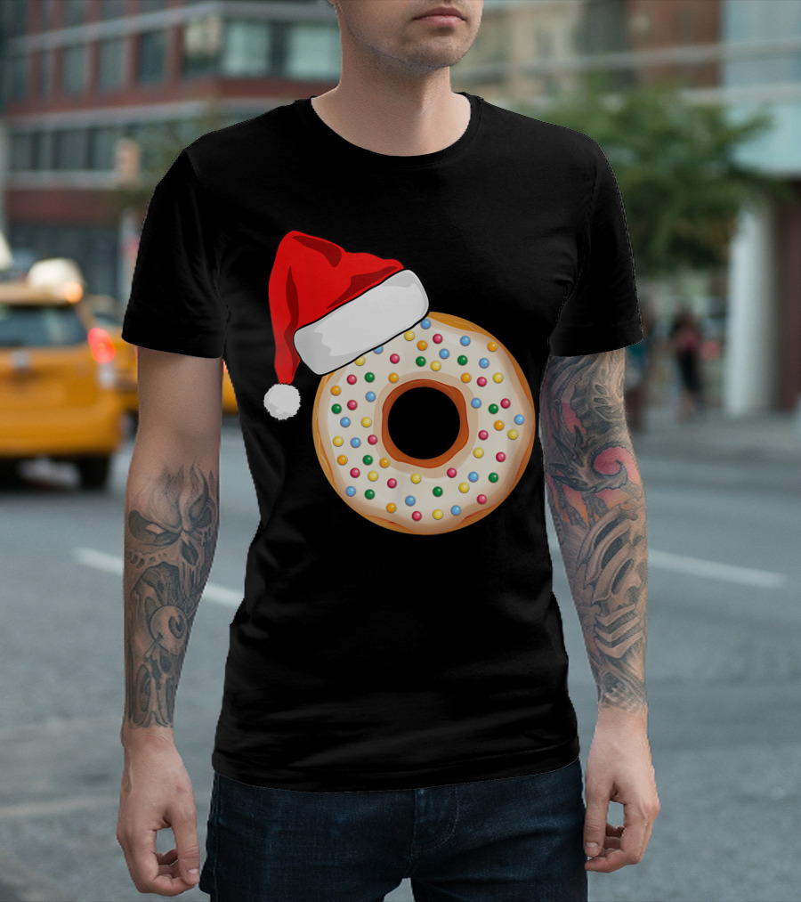 Funny Donut Santa Hat with Sprinkles T-Shirt