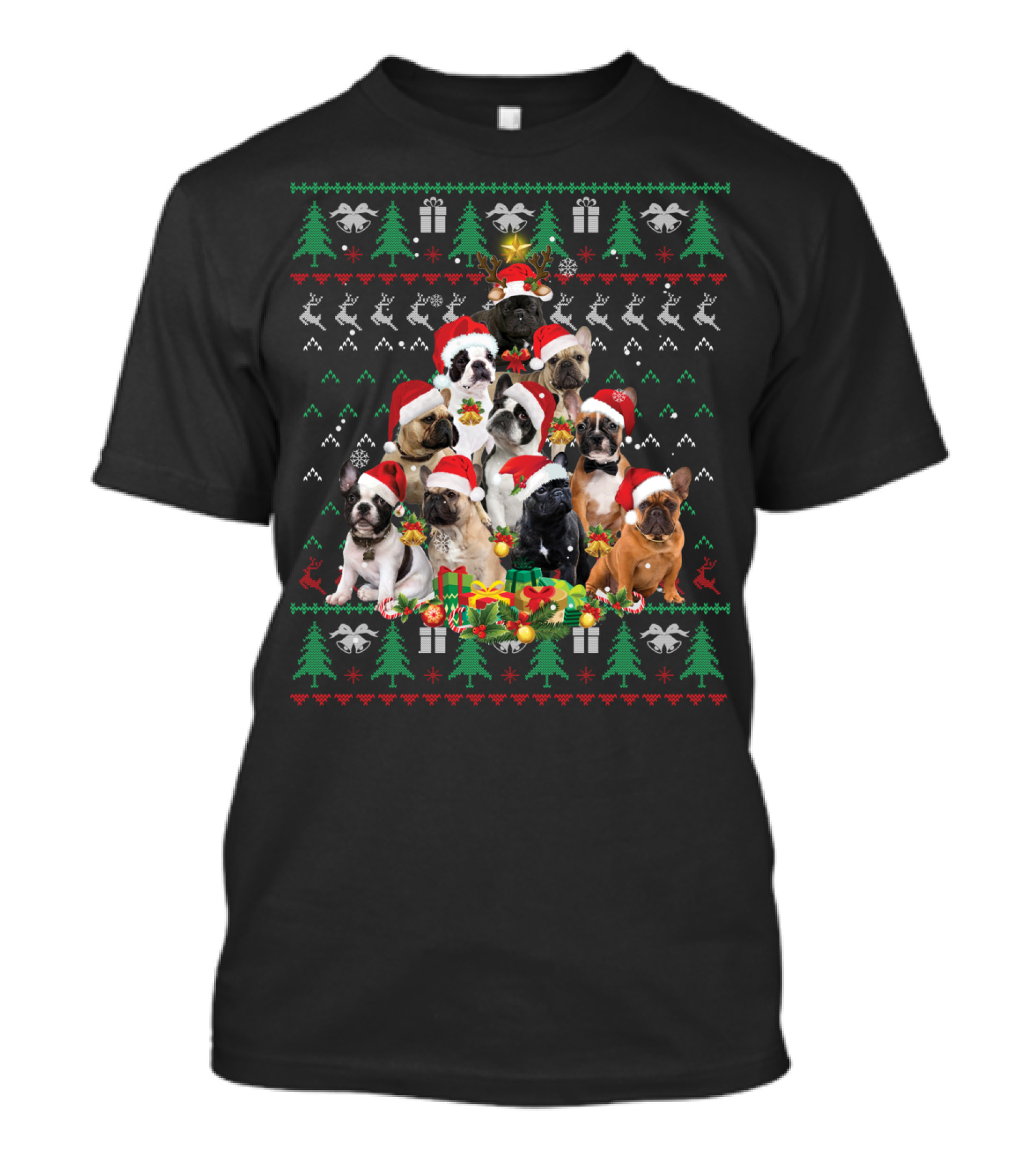 French Bulldog Christmas Tree With Santa Hats T-Shirt