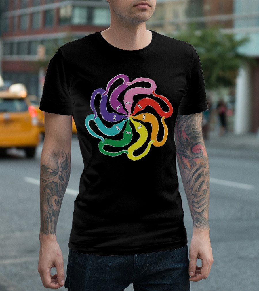 Funny Fuzzy Worm On A String Rainbow Mandala Kaleidoscope T-Shirt
