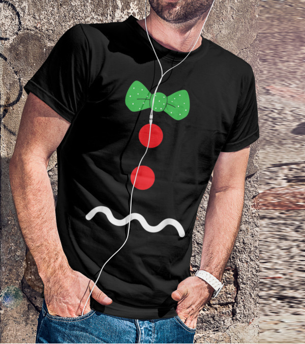 Funny Gingerbread Man Christmas Holiday Bow Tie Buttons T-Shirt
