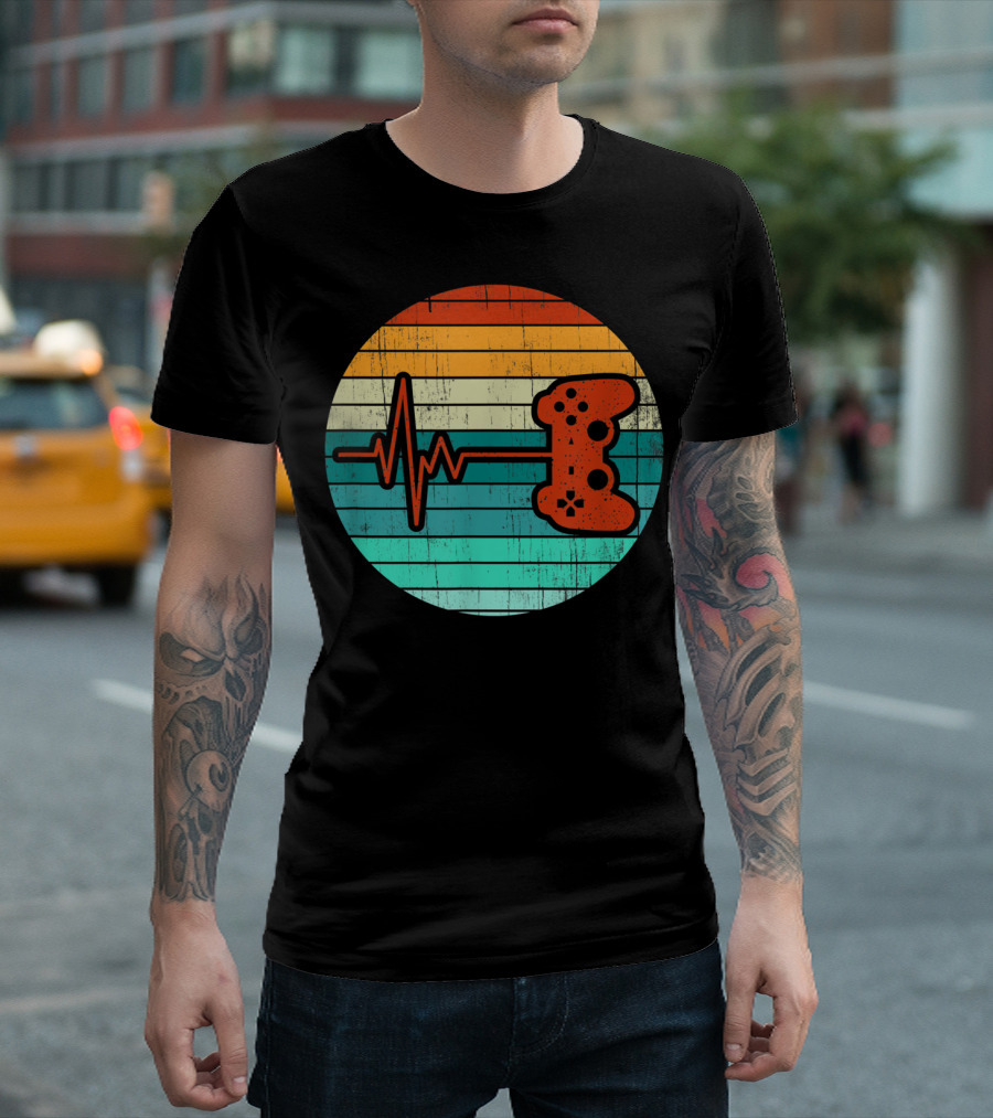 Funny Video Game Lover Heartbeat Retro Controller T-Shirt