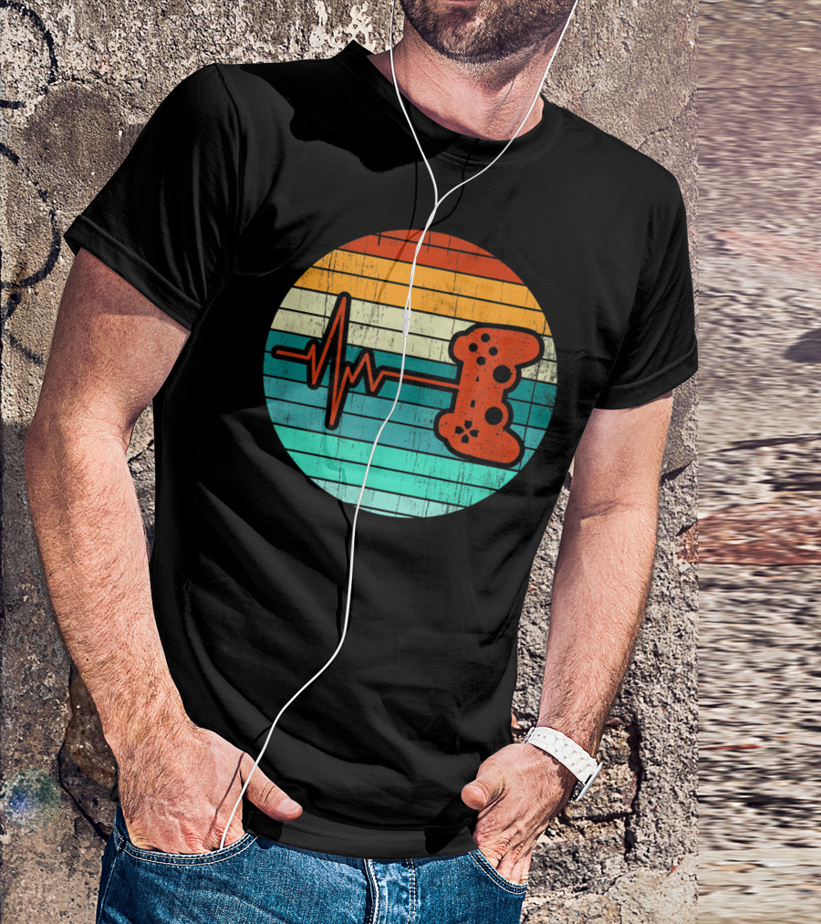 Funny Video Game Lover Heartbeat Retro Controller T-Shirt