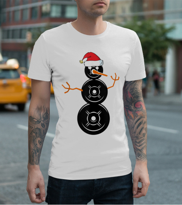 Funny Santa Hat Weightlifting Snowman Barbell T-Shirt