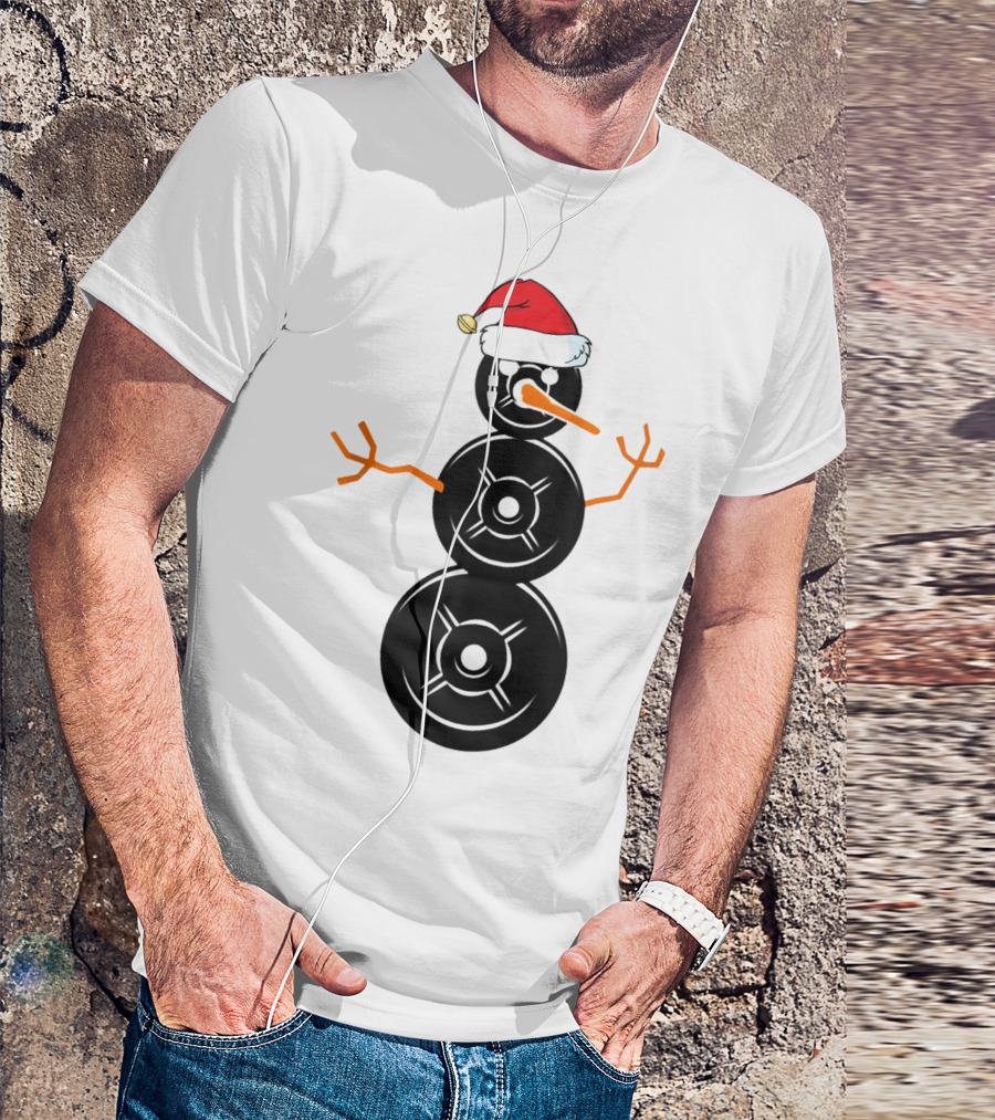 Funny Santa Hat Weightlifting Snowman Barbell T-Shirt