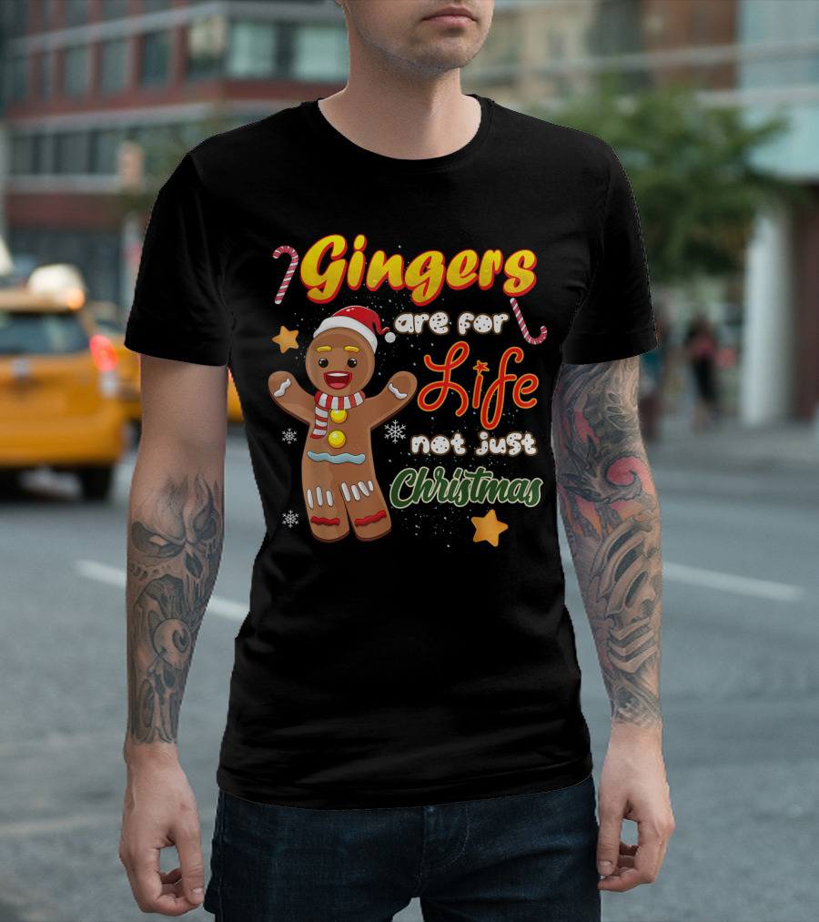 Gingers Are For Life Not Just Christmas Gingerbread Cookie with Candy Cane and Santa Hat T-Shirt