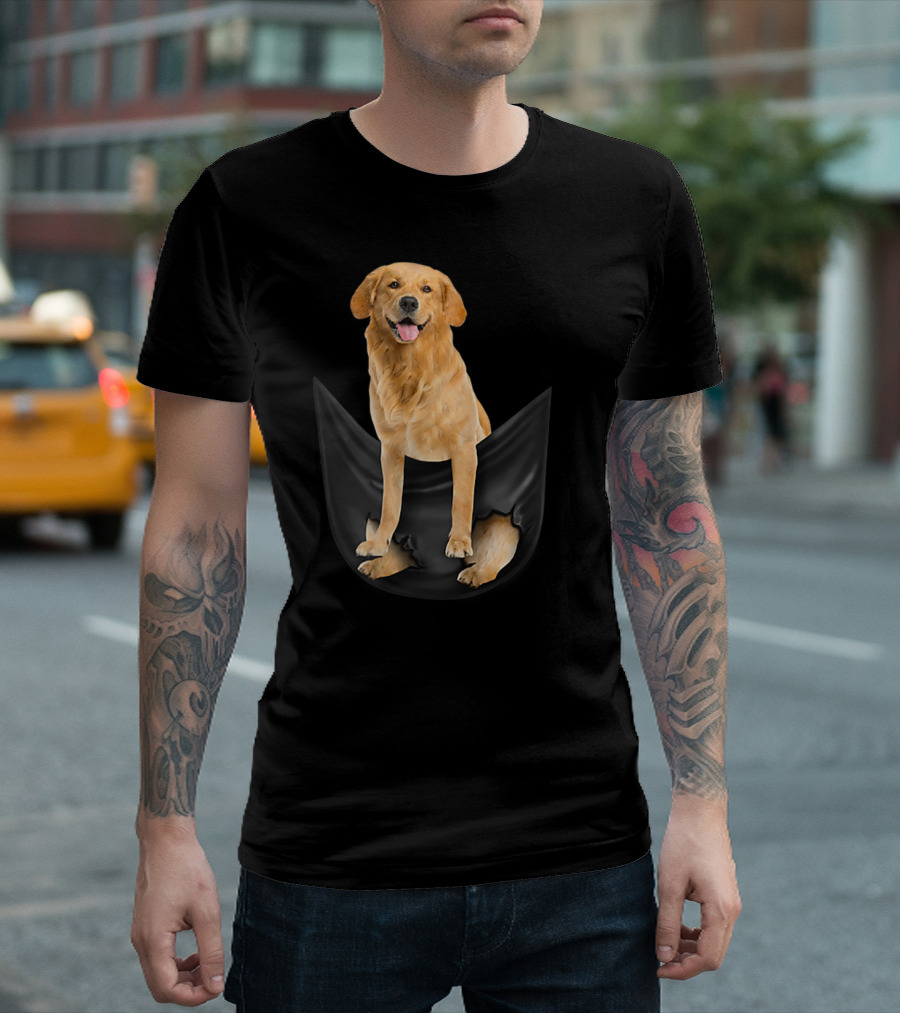 Golden Retriever in Black Pocket T-Shirt