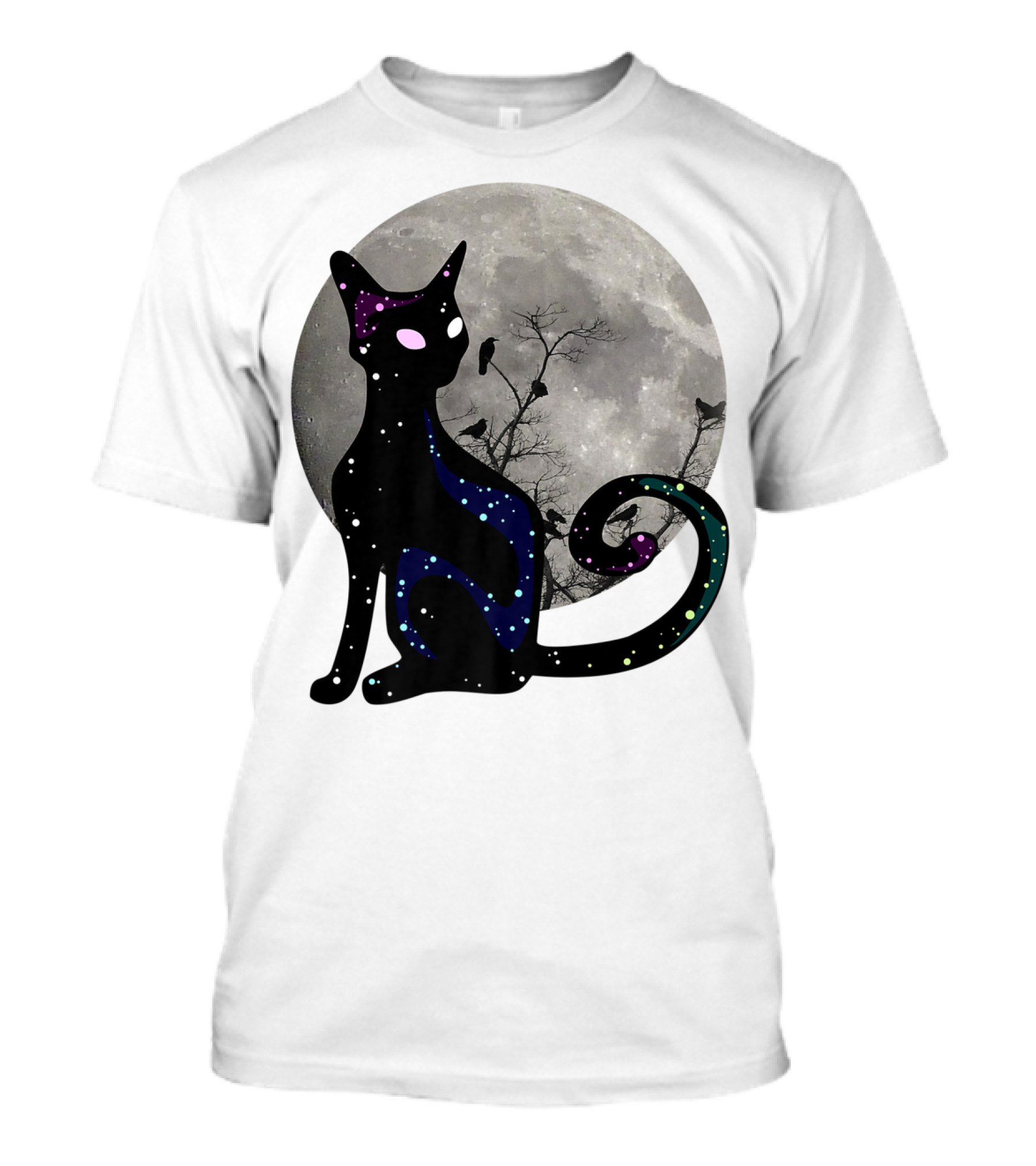 Halloween Scary Black Cat Gothic Full Moon Ravens T-Shirt