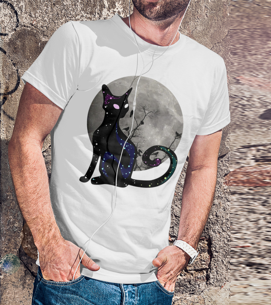 Halloween Scary Black Cat Gothic Full Moon Ravens T-Shirt