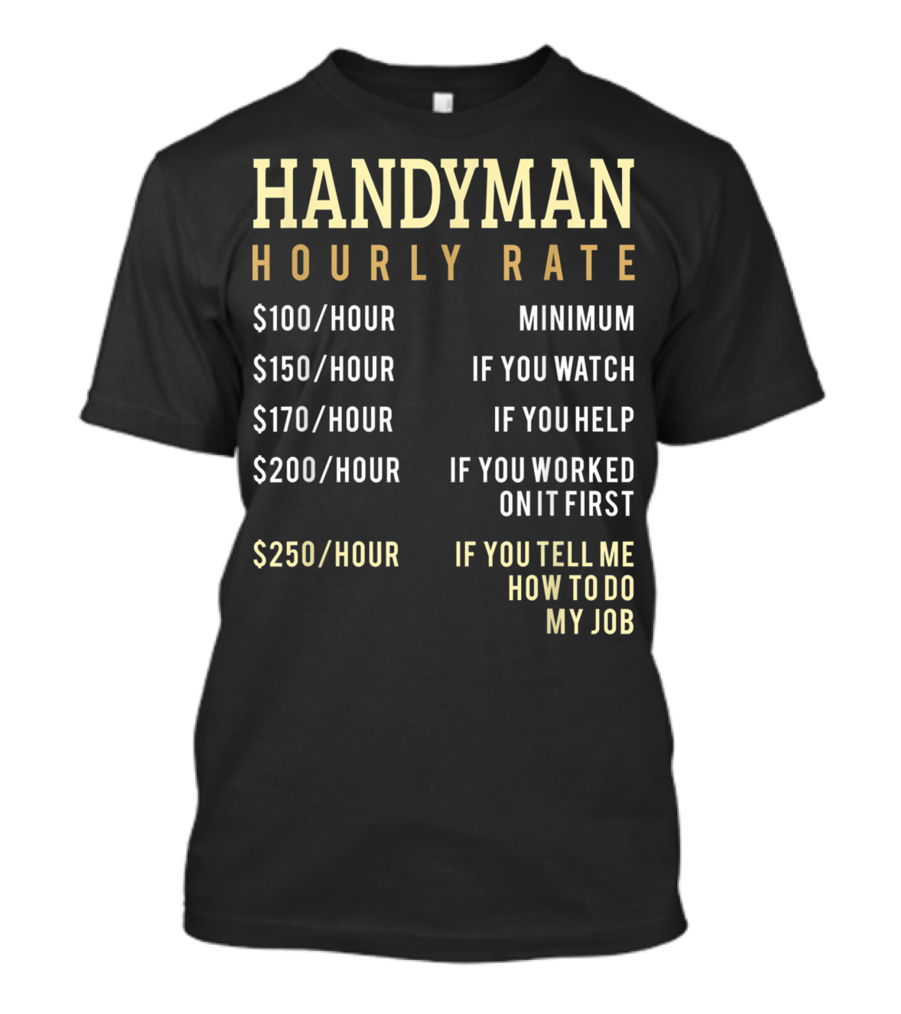 Handyman Hourly Rate Minimum If You Watch Help Worked Tell Me How To Do My Job Chart T-Shirt