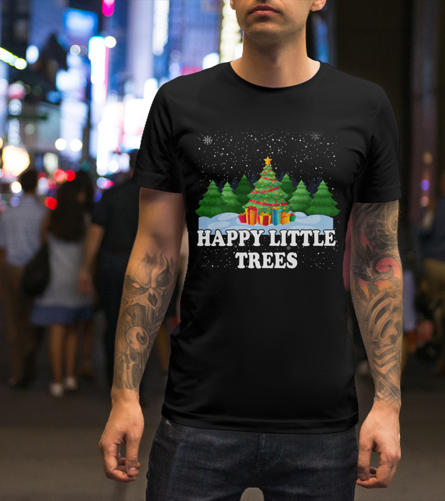 Happy Little Trees Christmas Holiday Snowy Scene T-Shirt