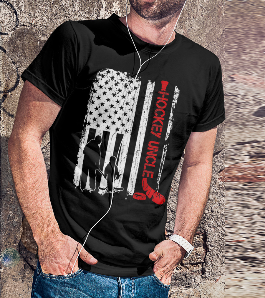 Hockey Uncle American Flag Silhouette With Stick And Player T-Shirt