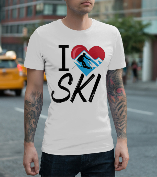I Love Skiing With Heart And Skier T-Shirt