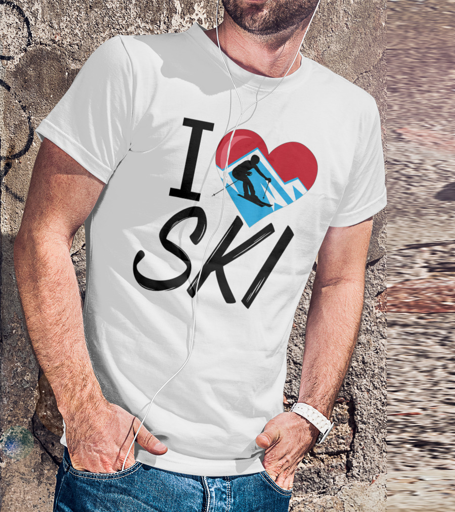 I Love Skiing With Heart And Skier T-Shirt