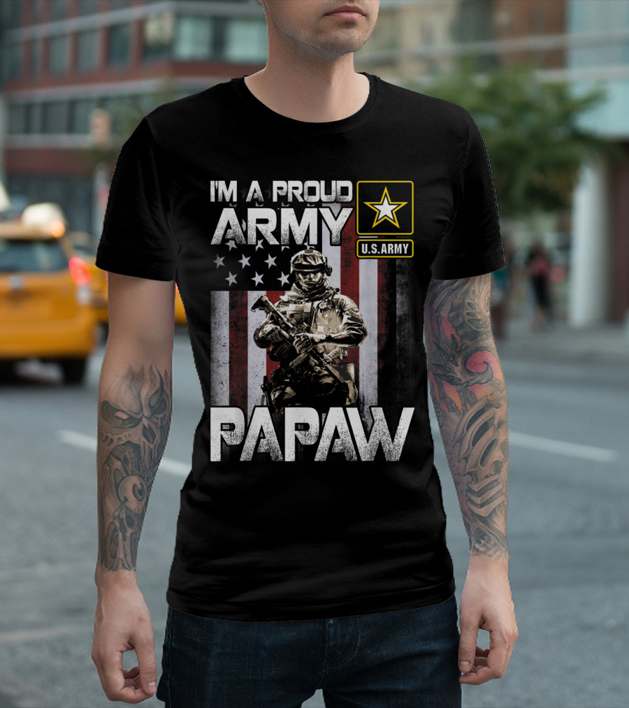 I'm A Proud Army Papaw U.S. Army Star Soldier and American Flag T-Shirt