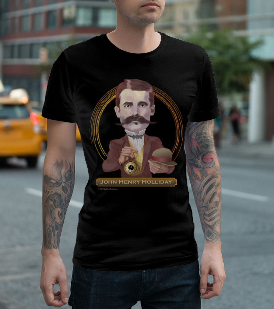 John Henry Holliday Wild West Legend Holding Pocket Watch and Bowler Hat T-Shirt